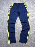 Adidas Vintage Navy Blue Track Pants with Neon 3-Stripes – Size S